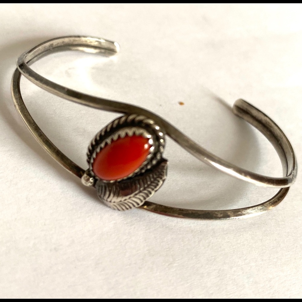 Native American Navajo Sterling & Coral Bracelet